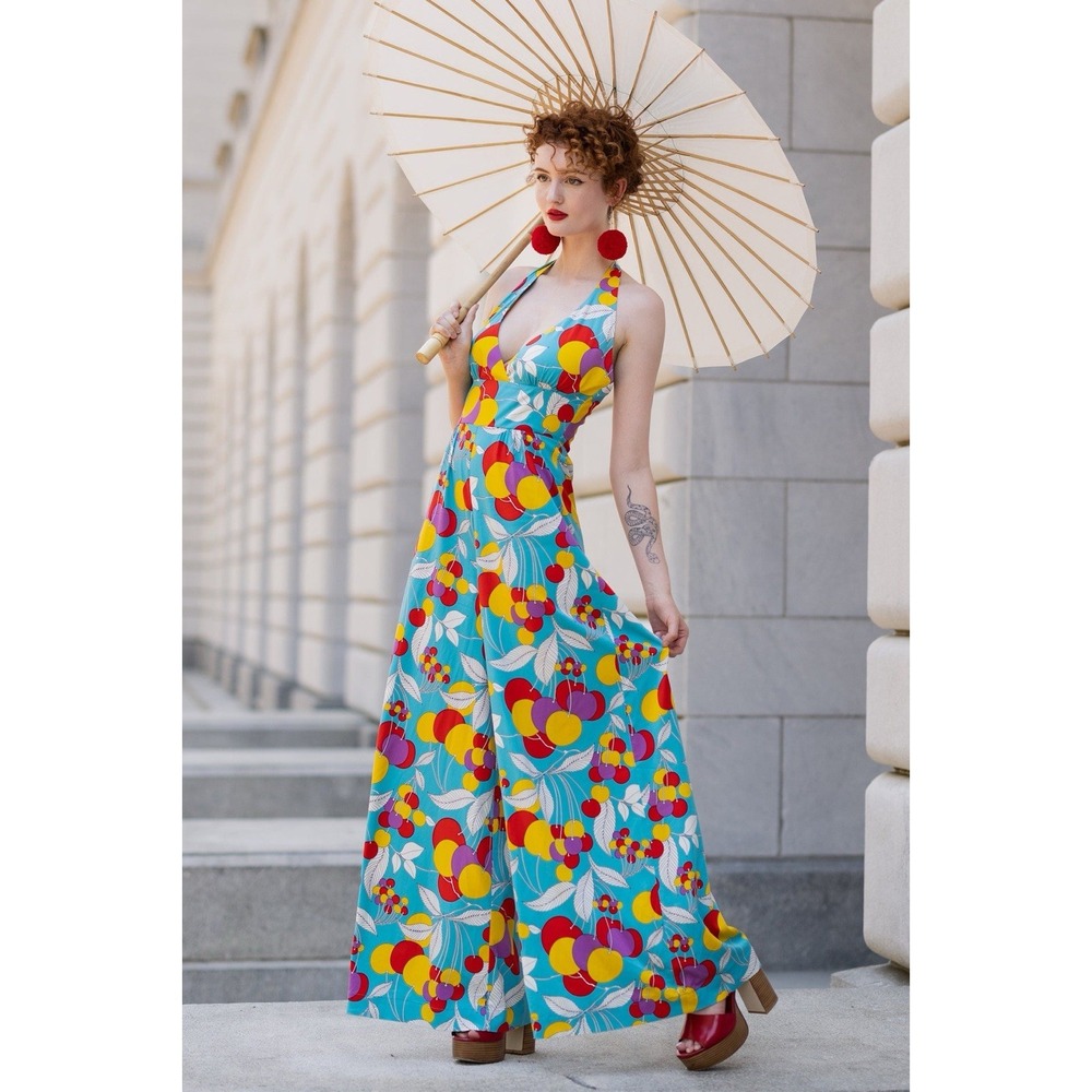 Trashy Diva Summer Love Jumpsuit 14 Tutti Fruity Cherry Print Pin Up Rockabilly